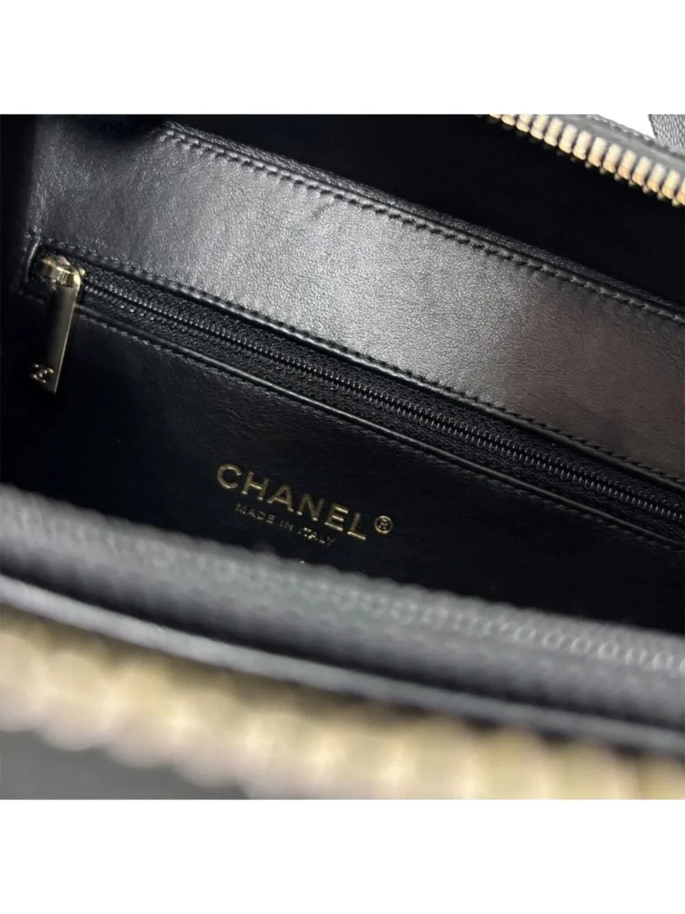 Chanel Bag CC Filigree Vanity Case 2-Way Chain Shoulder Black Champagne Gold